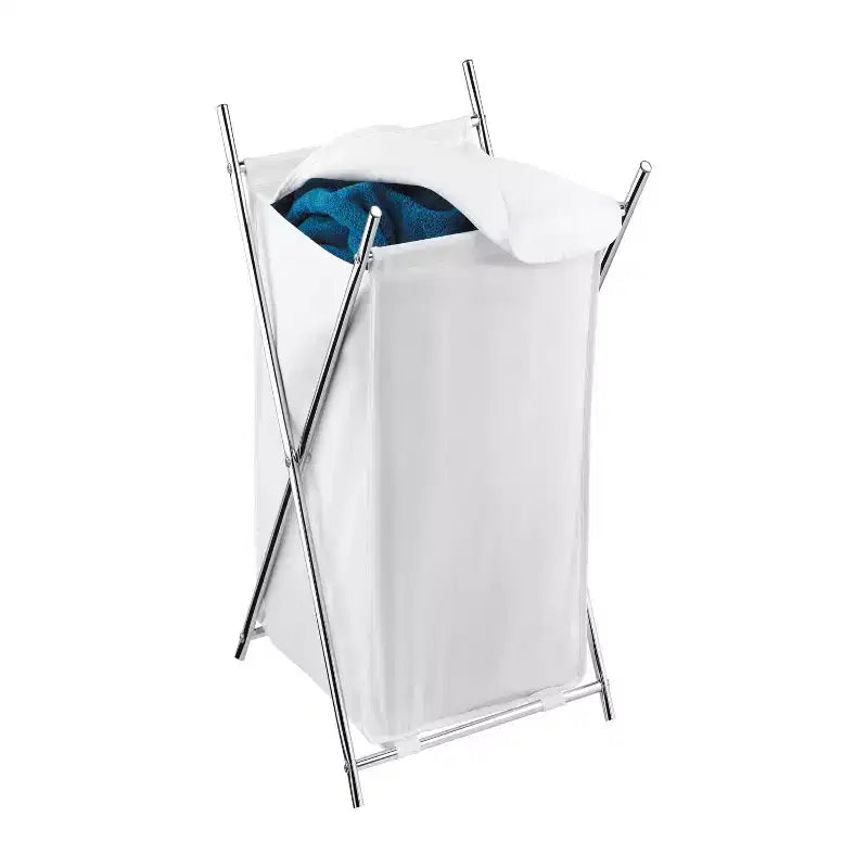 Trieur à linge pliable en acier avec couvercle, capacité de 3 volumes, argent