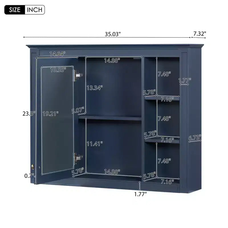 Armoire de toilette murale moderne avec miroir et 6 étagères ouvertes, armoire à pharmacie avec miroir pour salle de bain