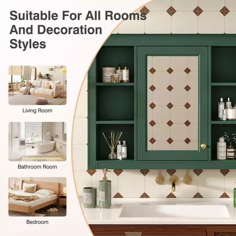 Armoire de toilette murale moderne avec miroir et 6 étagères ouvertes, armoire à pharmacie avec miroir pour salle de bain