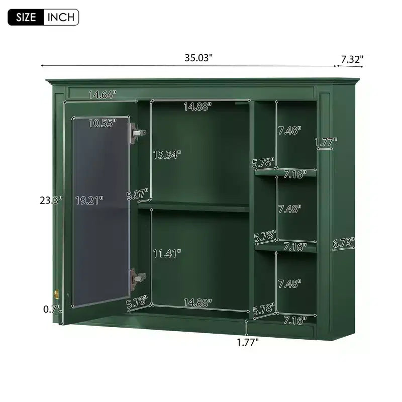 Armoire de toilette murale moderne avec miroir et 6 étagères ouvertes, armoire à pharmacie avec miroir pour salle de bain