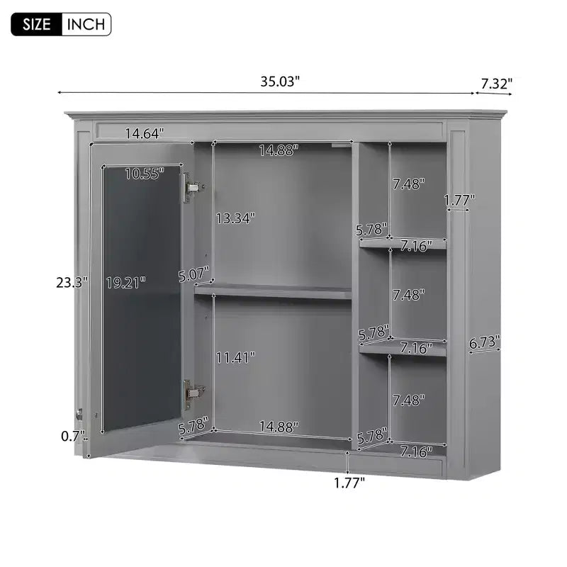 Armoire de toilette murale moderne avec miroir et 6 étagères ouvertes, armoire à pharmacie avec miroir pour salle de bain