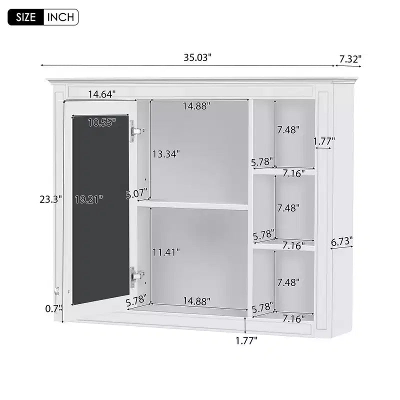 Armoire de toilette murale moderne avec miroir et 6 étagères ouvertes, armoire à pharmacie avec miroir pour salle de bain