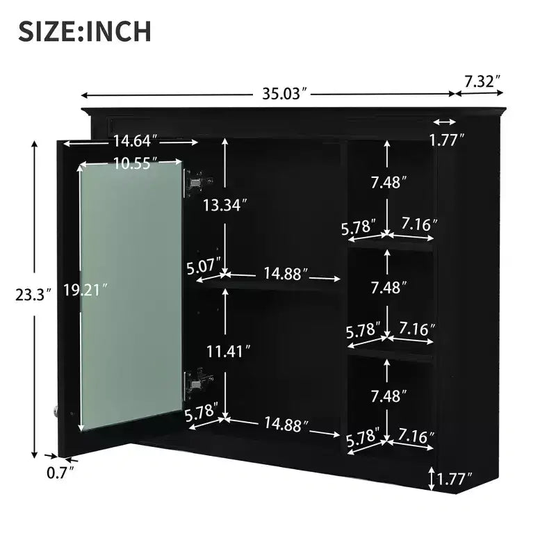 Armoire de toilette murale moderne avec miroir et 6 étagères ouvertes, armoire à pharmacie avec miroir pour salle de bain