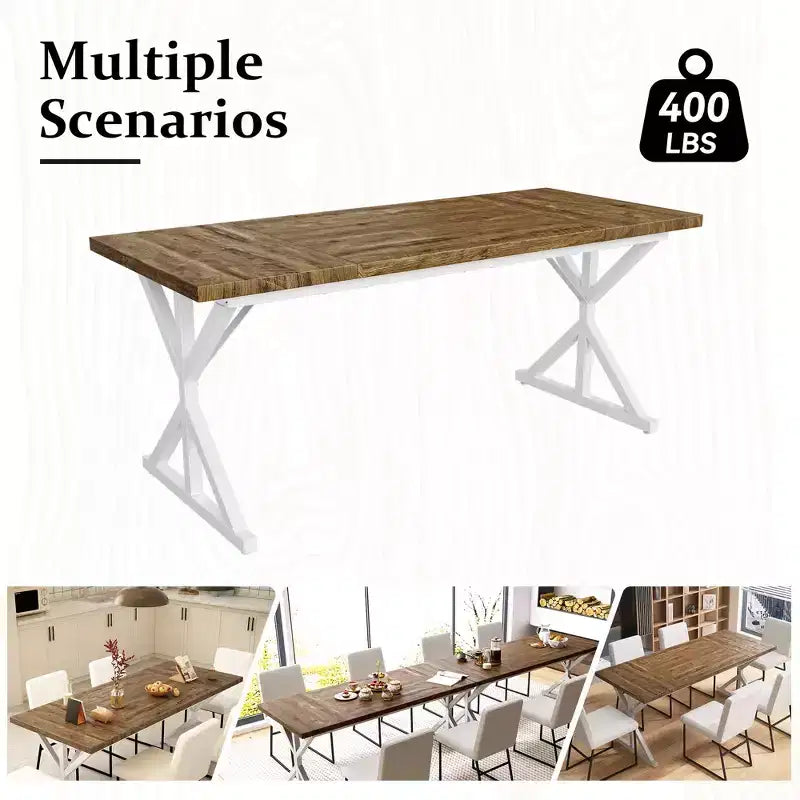 Table de salle à manger de ferme de 70,8 po pour 6 personnes, table de cuisine rustique en bois avec pieds en métal pour salle à manger