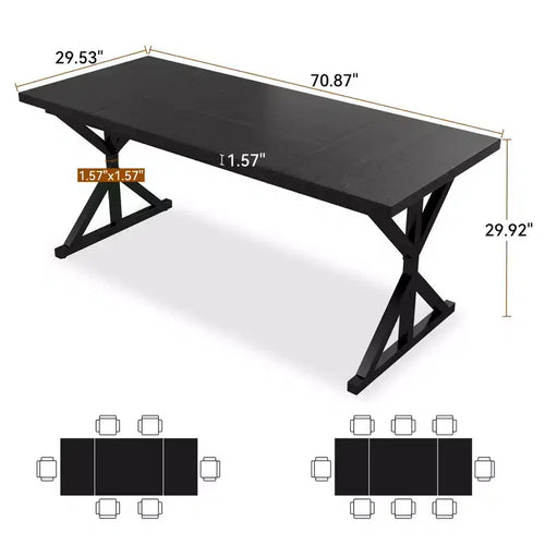 Table de salle à manger de ferme de 70,8 po pour 6 personnes, table de cuisine rustique en bois avec pieds en métal pour salle à manger
