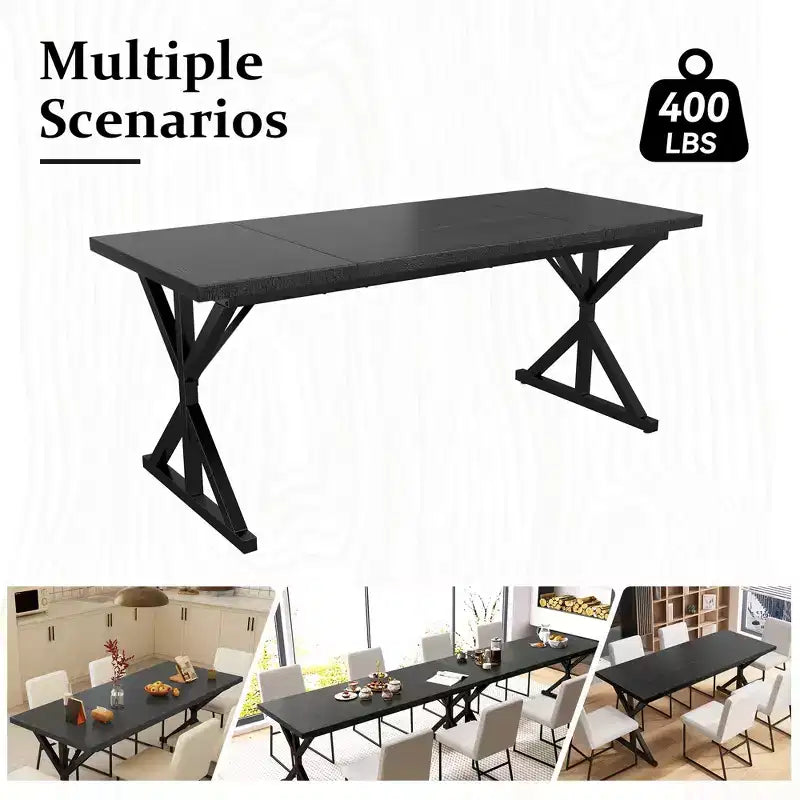 Table de salle à manger de ferme de 70,8 po pour 6 personnes, table de cuisine rustique en bois avec pieds en métal pour salle à manger