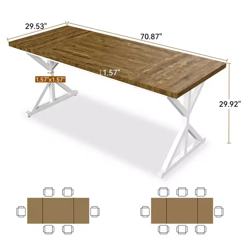Table de salle à manger de ferme de 70,8 po pour 6 personnes, table de cuisine rustique en bois avec pieds en métal pour salle à manger