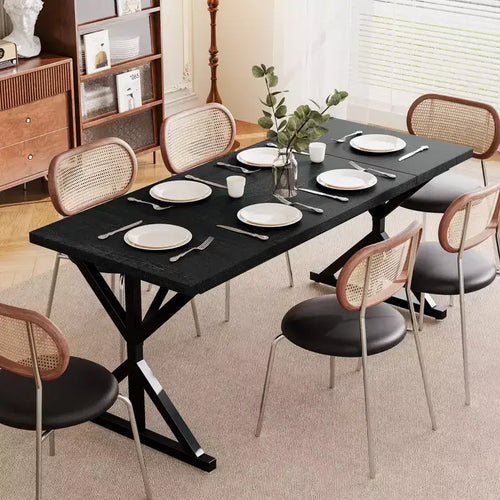 Dyonery 70.8 Farmhouse Dining Table for 6, Rustic Wood Kitchen Table with Metal Legs for Dining Room