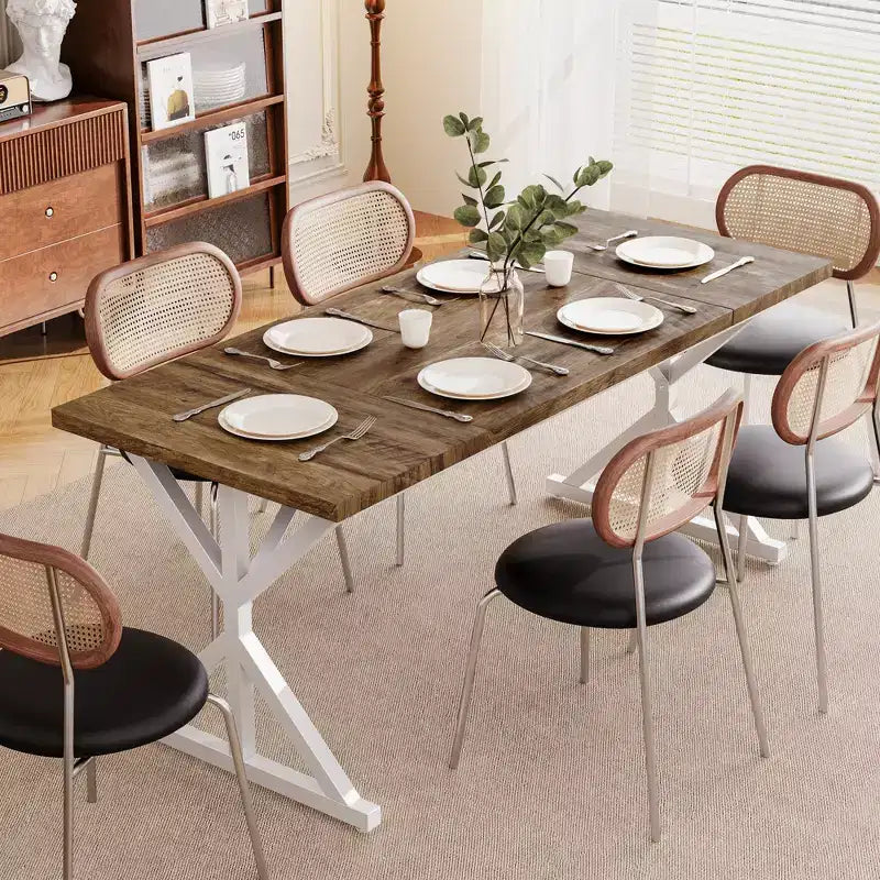 Table de salle à manger de ferme de 70,8 po pour 6 personnes, table de cuisine rustique en bois avec pieds en métal pour salle à manger