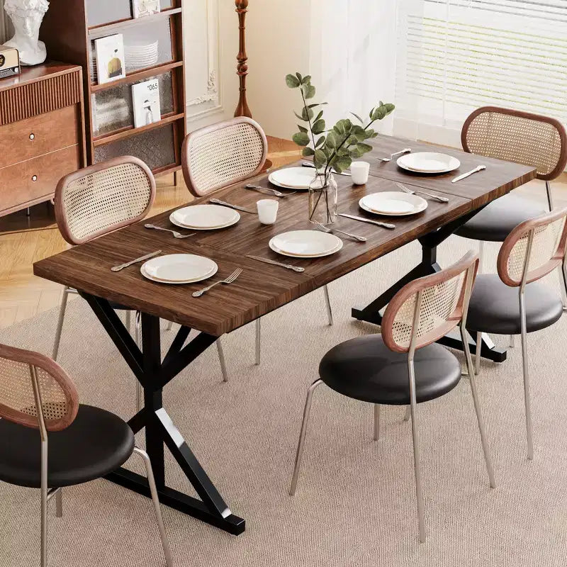 Table de salle à manger de ferme de 70,8 po pour 6 personnes, table de cuisine rustique en bois avec pieds en métal pour salle à manger