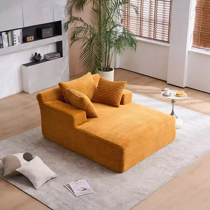 Canapé-lit moderne en velours côtelé avec oreillers, fauteuil simple à assise profonde pour salon, appartement, chambre d'amis