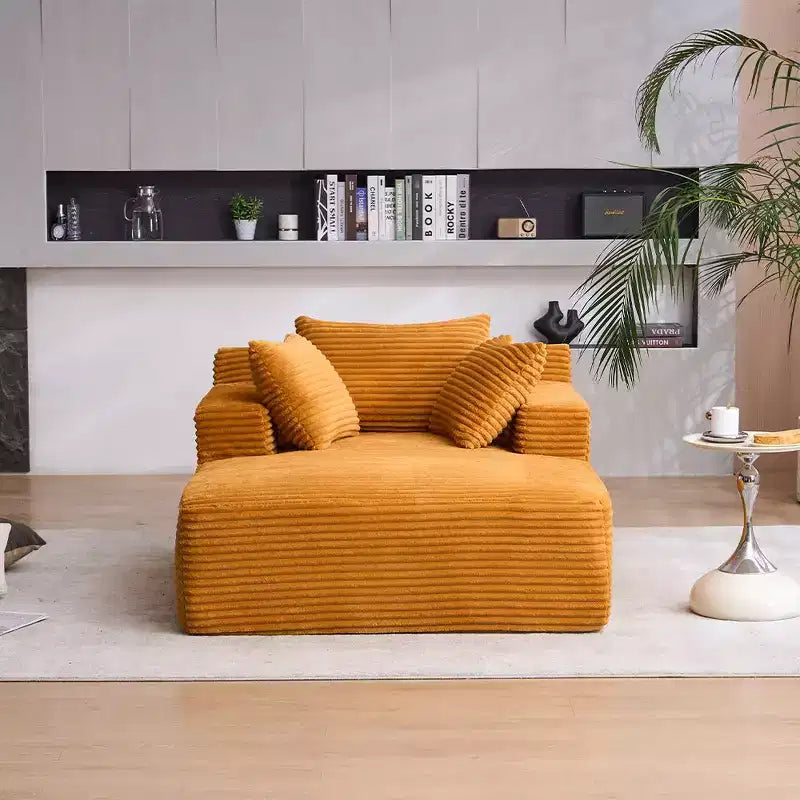 Canapé-lit moderne en velours côtelé avec oreillers, fauteuil simple à assise profonde pour salon, appartement, chambre d'amis