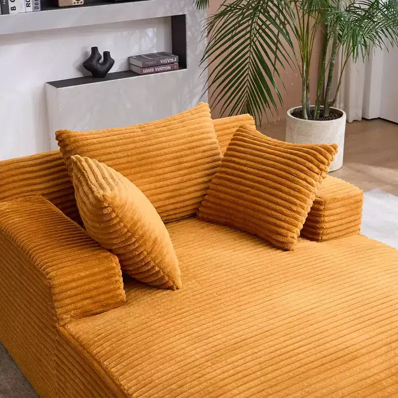 Canapé-lit moderne en velours côtelé avec oreillers, fauteuil simple à assise profonde pour salon, appartement, chambre d'amis
