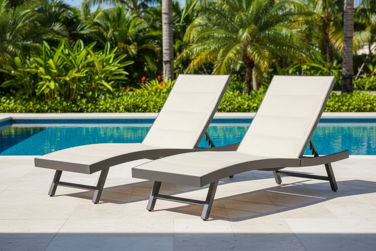 Clihome Patio Chaise Lounge Set of 2-Aluminum Textilene Adjustable Pool Lounger