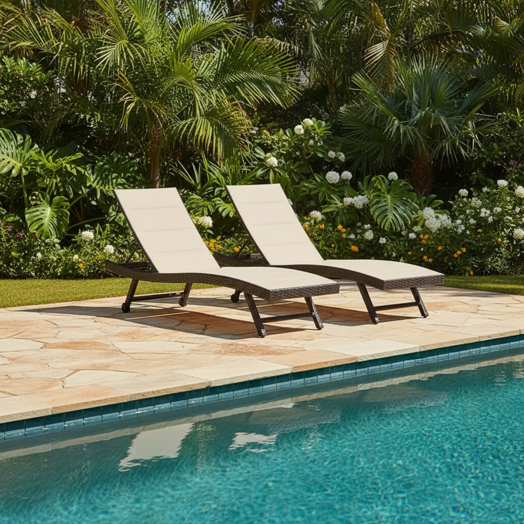 Chaise longue de patio de 2 - Transat de piscine réglable en aluminium textilène