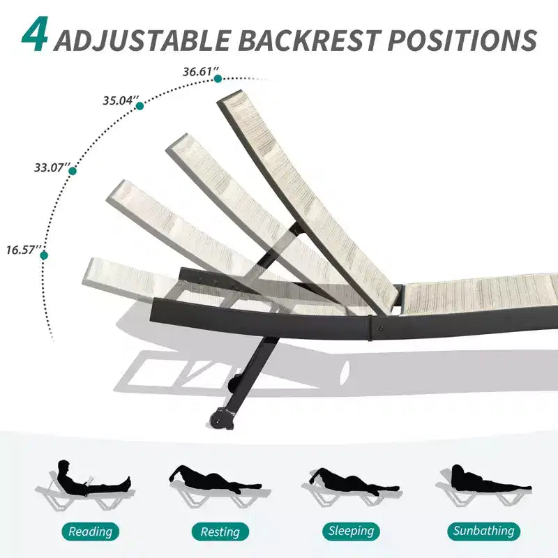 Chaise longue de patio de 2 - Transat de piscine réglable en aluminium textilène