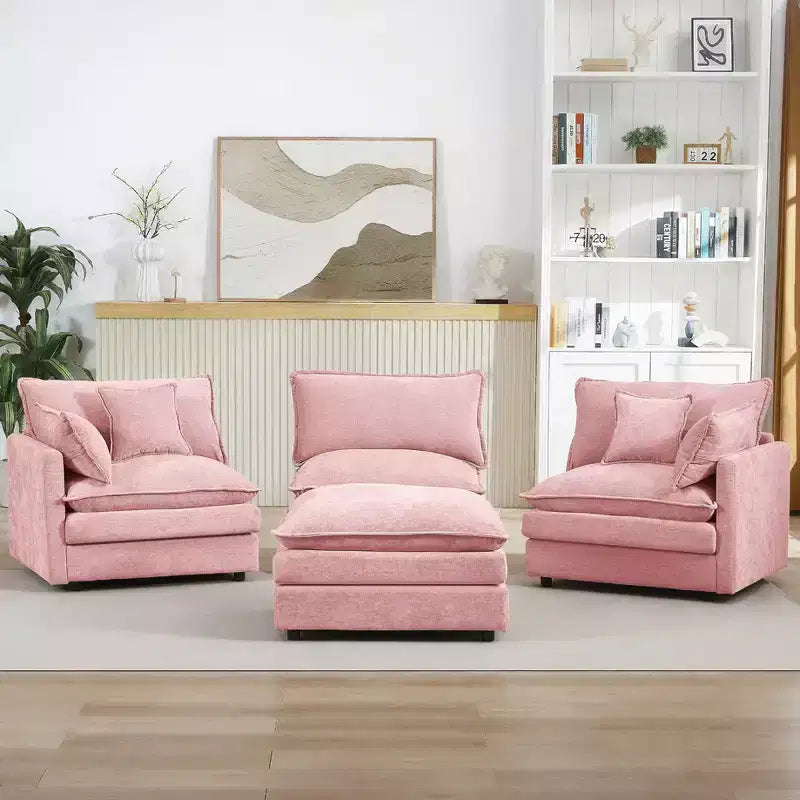 Canapé sectionnel modulaire rembourré 102 po avec pouf réversible, canapé en L à assise profonde avec coussins décoratifs pour salon