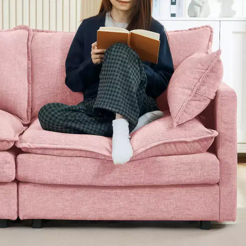 Canapé sectionnel modulaire rembourré 102 po avec pouf réversible, canapé en L à assise profonde avec coussins décoratifs pour salon