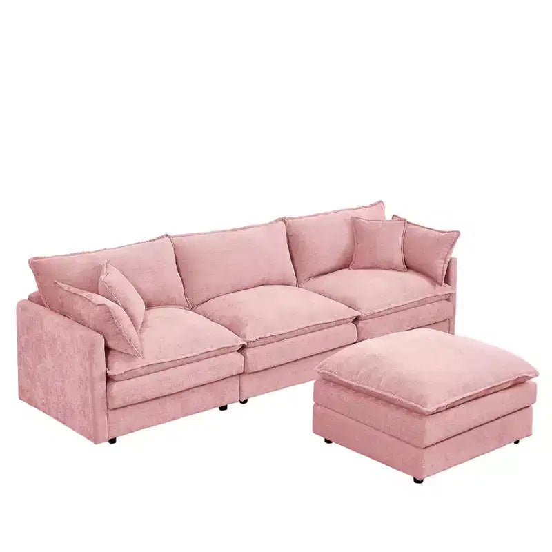 Canapé sectionnel modulaire rembourré 102 po avec pouf réversible, canapé en L à assise profonde avec coussins décoratifs pour salon