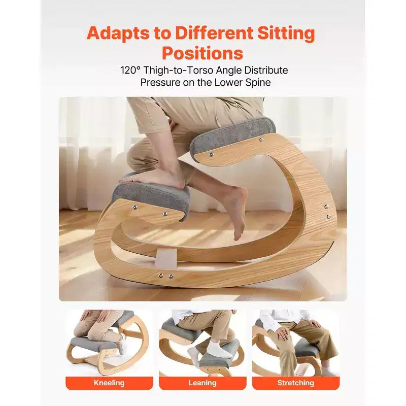 Chaise à genoux ergonomique, chaise à genoux posturale en bois avec coussins en mousse épais et cadre en bois massif, hauteur réglable, gris