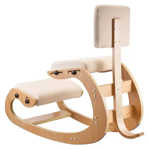 VEVOR Ergonomic Kneeling Chair, Wooden Posture Knee Chair with Adjustable Thick Foam Cushions, Backrest and Wood Frame, Adjustable Height, Off-white