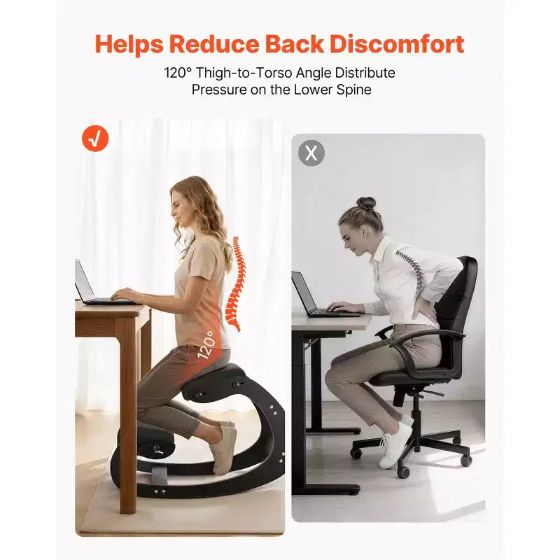 Chaise à genoux ergonomique, chaise à genoux en bois avec coussins en mousse épais réglables et cadre en bois massif, hauteur réglable, noir
