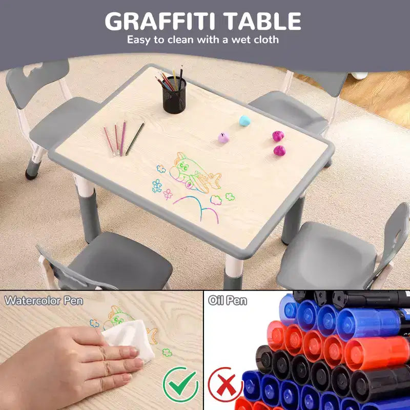 Table et 4 chaises réglables pour enfants Antidérapant, Bureau multi-activités résistant aux graffitis pour [Activités] Âges