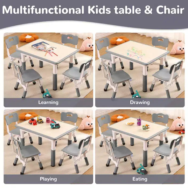 Table et 4 chaises réglables pour enfants Antidérapant, Bureau multi-activités résistant aux graffitis pour [Activités] Âges