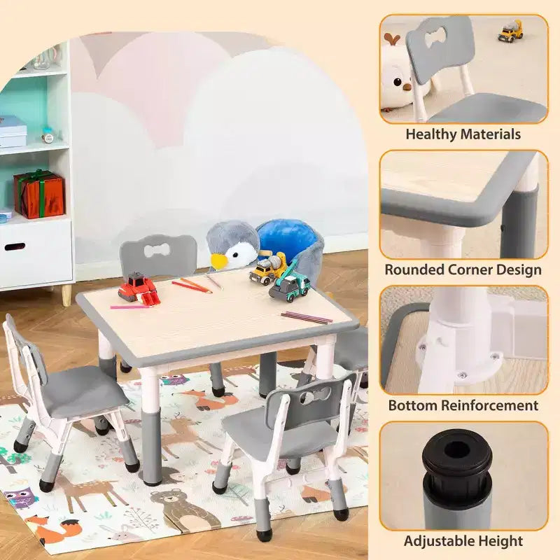 Table et 4 chaises réglables pour enfants Antidérapant, Bureau multi-activités résistant aux graffitis pour [Activités] Âges