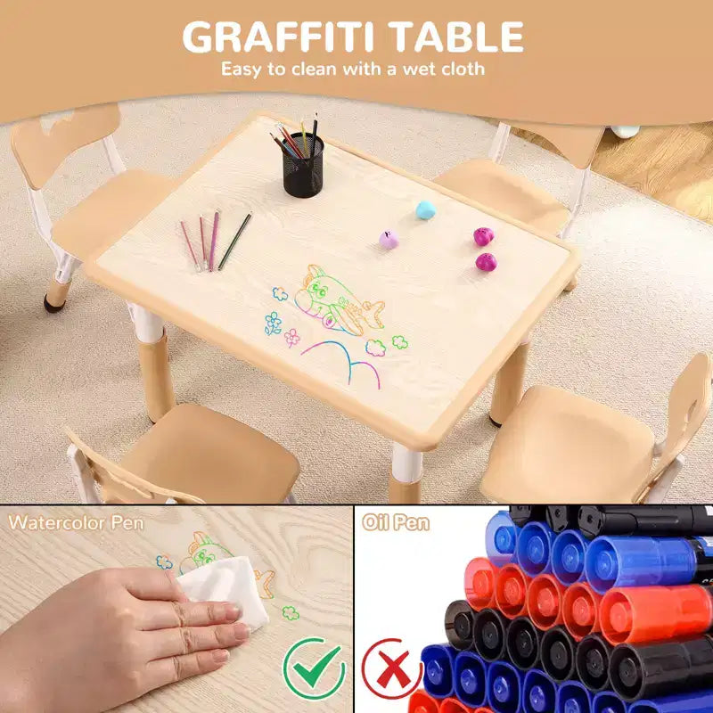 Table et 4 chaises réglables pour enfants Antidérapant, Bureau multi-activités résistant aux graffitis pour [Activités] Âges