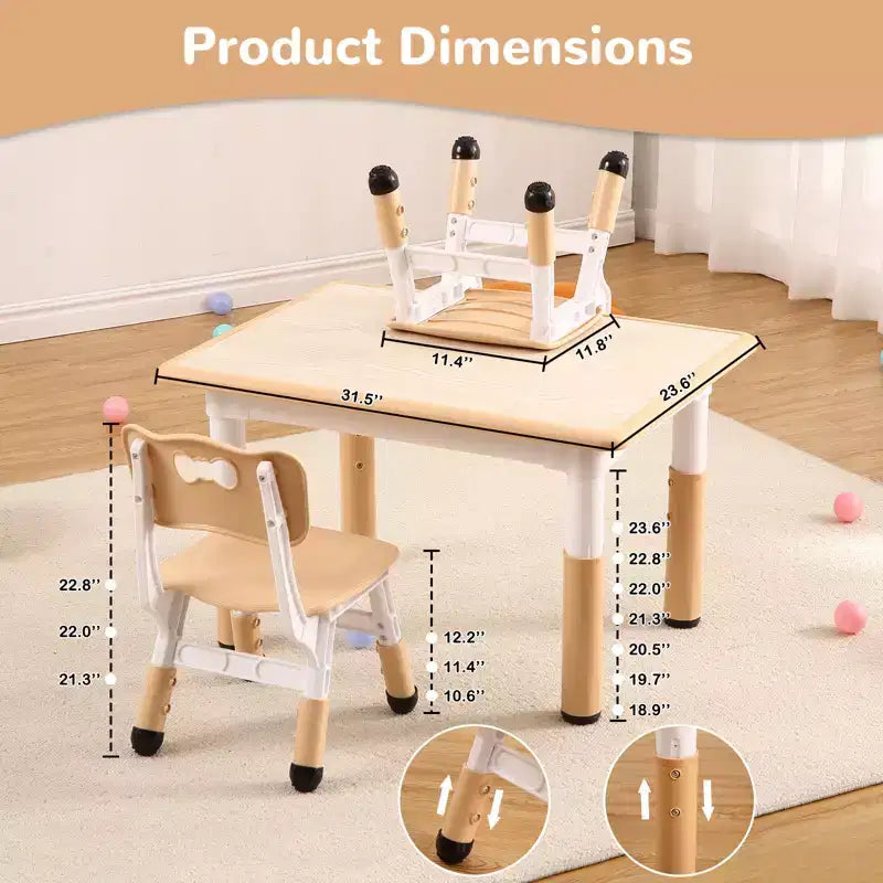 Table et 4 chaises réglables pour enfants Antidérapant, Bureau multi-activités résistant aux graffitis pour [Activités] Âges