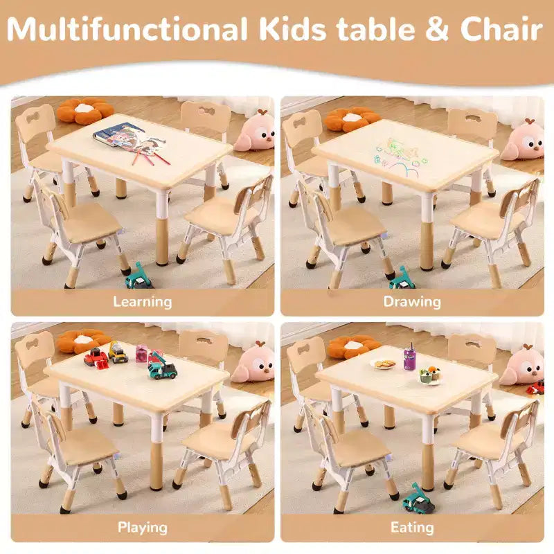 Table et 4 chaises réglables pour enfants Antidérapant, Bureau multi-activités résistant aux graffitis pour [Activités] Âges