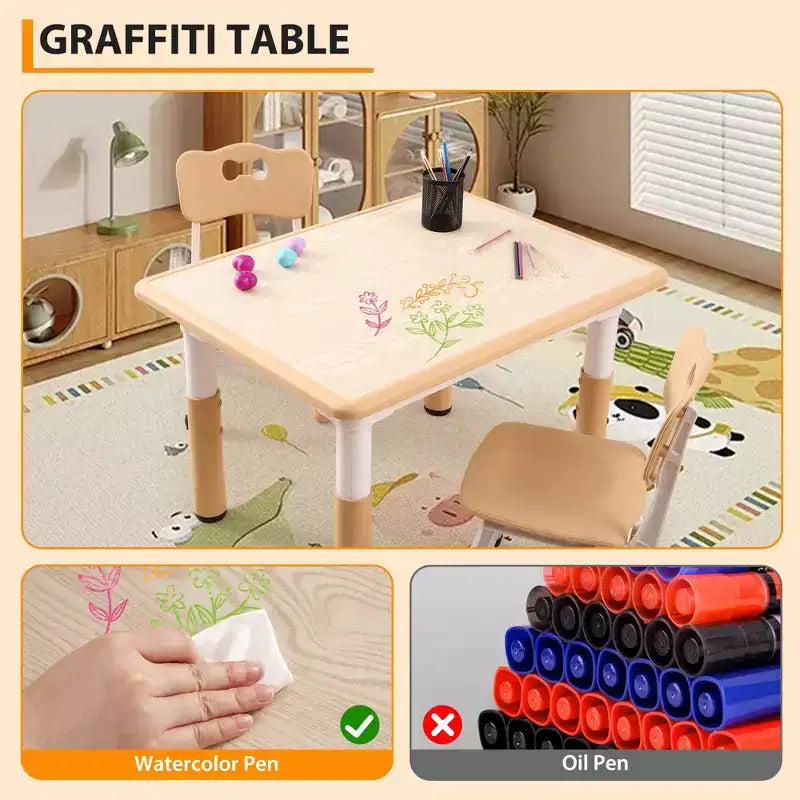Table et 4 chaises réglables pour enfants Antidérapant, Bureau multi-activités résistant aux graffitis pour [Activités] Âges