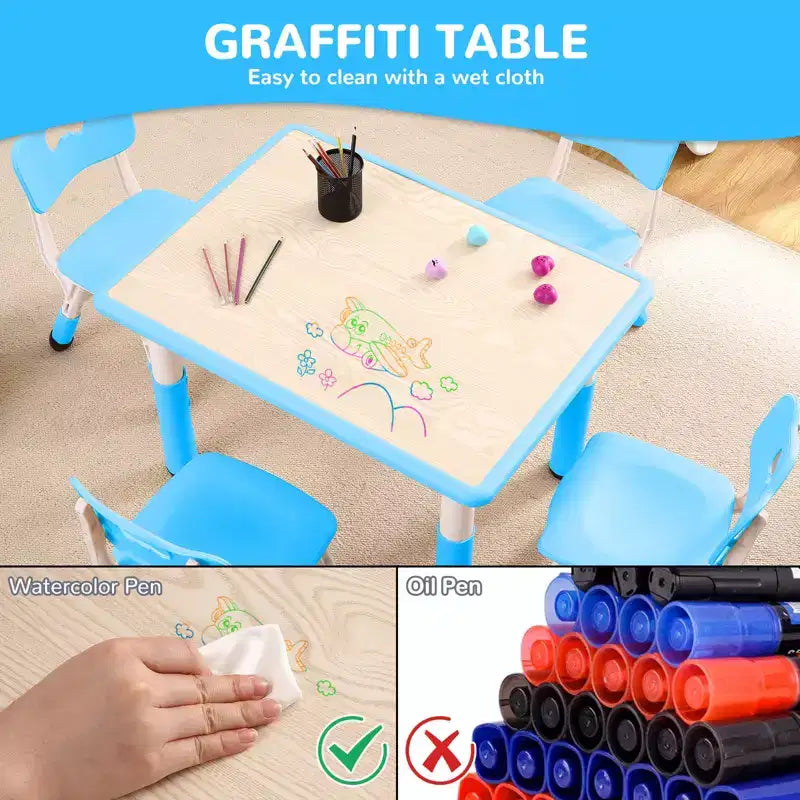 Table et 4 chaises réglables pour enfants Antidérapant, Bureau multi-activités résistant aux graffitis pour [Activités] Âges