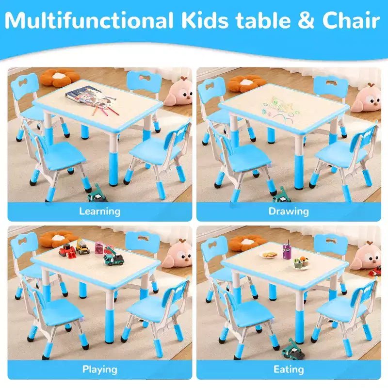 Table et 4 chaises réglables pour enfants Antidérapant, Bureau multi-activités résistant aux graffitis pour [Activités] Âges