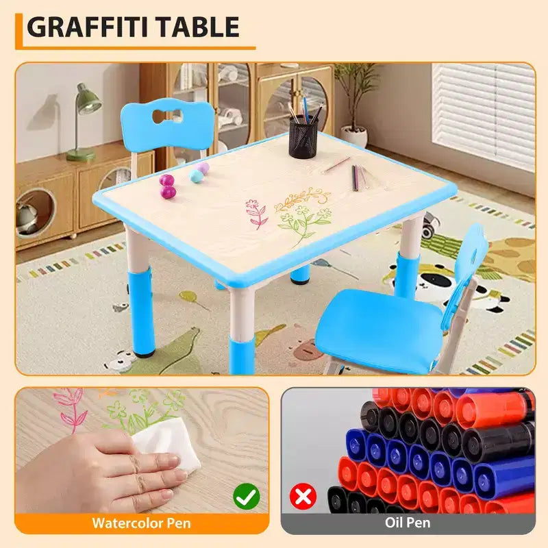 Table et 4 chaises réglables pour enfants Antidérapant, Bureau multi-activités résistant aux graffitis pour [Activités] Âges