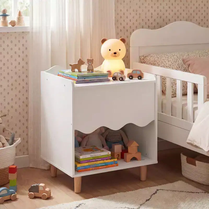 Table de chevet enfant, table d'appoint festonnée pour tout-petits avec plateau large et compartiment ouvert Rose/Blanc
