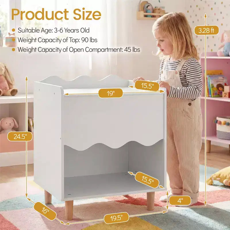 Table de chevet enfant, table d'appoint festonnée pour tout-petits avec plateau large et compartiment ouvert Rose/Blanc