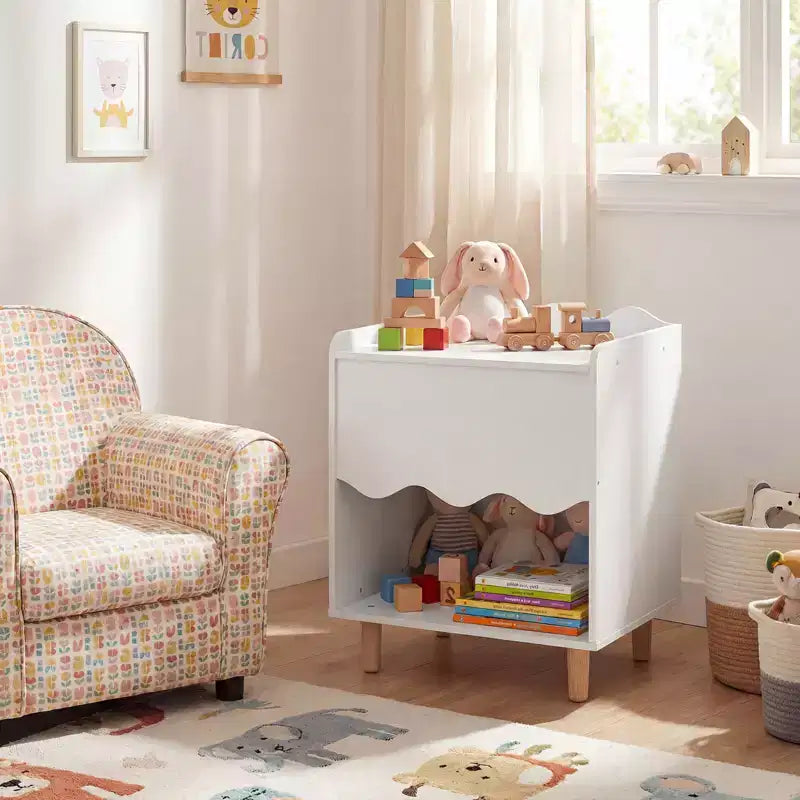 Table de chevet enfant, table d'appoint festonnée pour tout-petits avec plateau large et compartiment ouvert Rose/Blanc