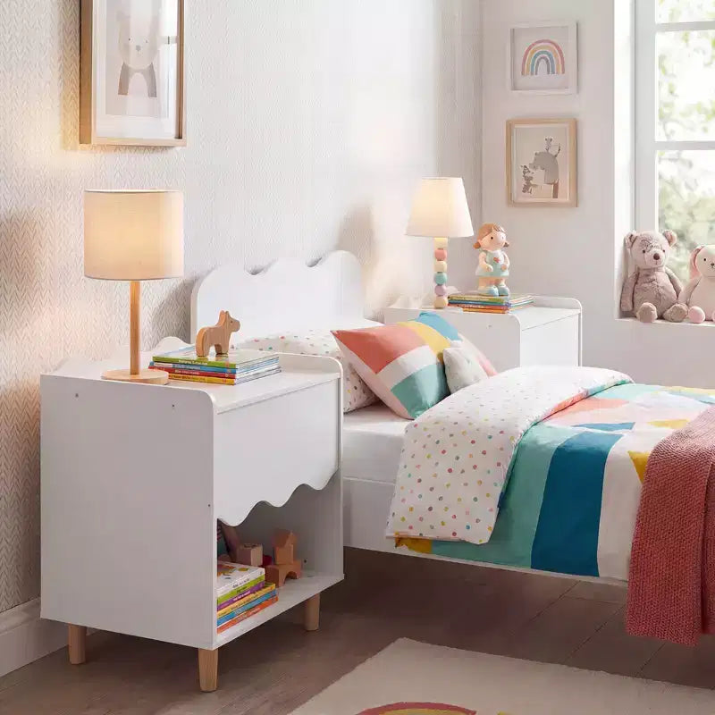 Table de chevet enfant, table d'appoint festonnée pour tout-petits avec plateau large et compartiment ouvert Rose/Blanc