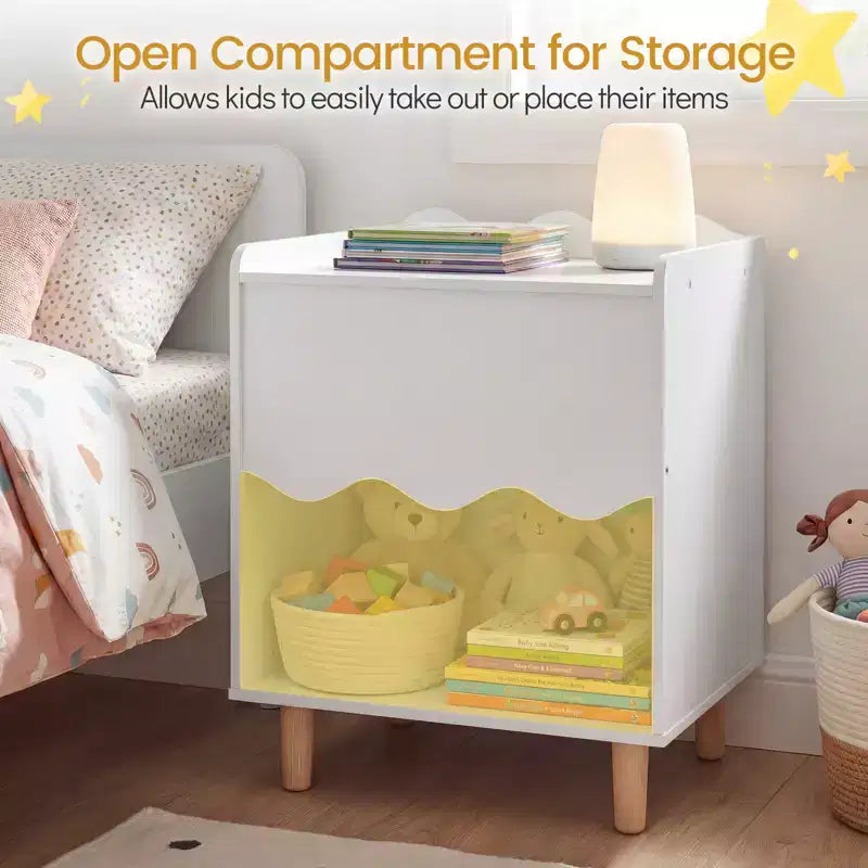 Table de chevet enfant, table d'appoint festonnée pour tout-petits avec plateau large et compartiment ouvert Rose/Blanc
