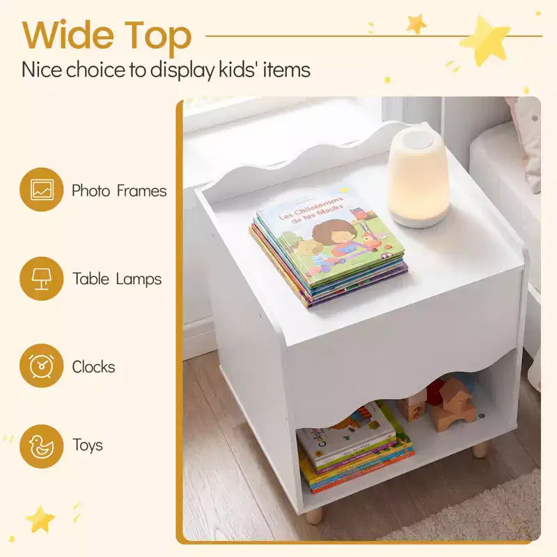 Table de chevet enfant, table d'appoint festonnée pour tout-petits avec plateau large et compartiment ouvert Rose/Blanc