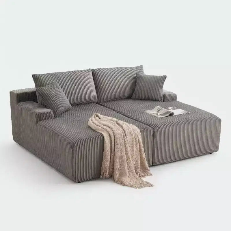 Canapé convertible d'angle moderne en velours côtelé, Canapés avec 4 oreillers, méridienne profonde, pour appartement ou salon