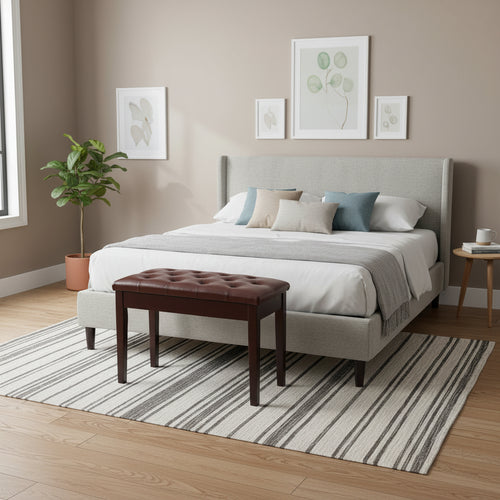 Brown Button-Top Piano Bench With Storage