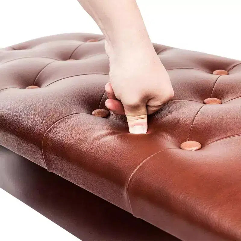 Banc de piano marron à plateau boutonné avec rangement