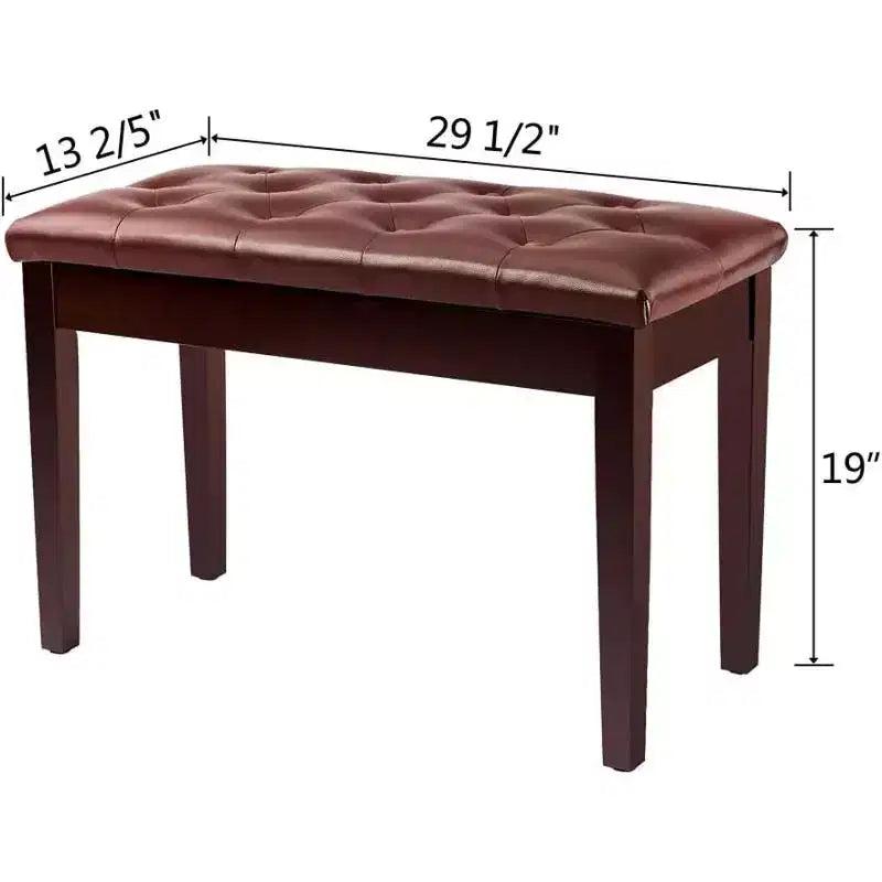 Banc de piano marron à plateau boutonné avec rangement