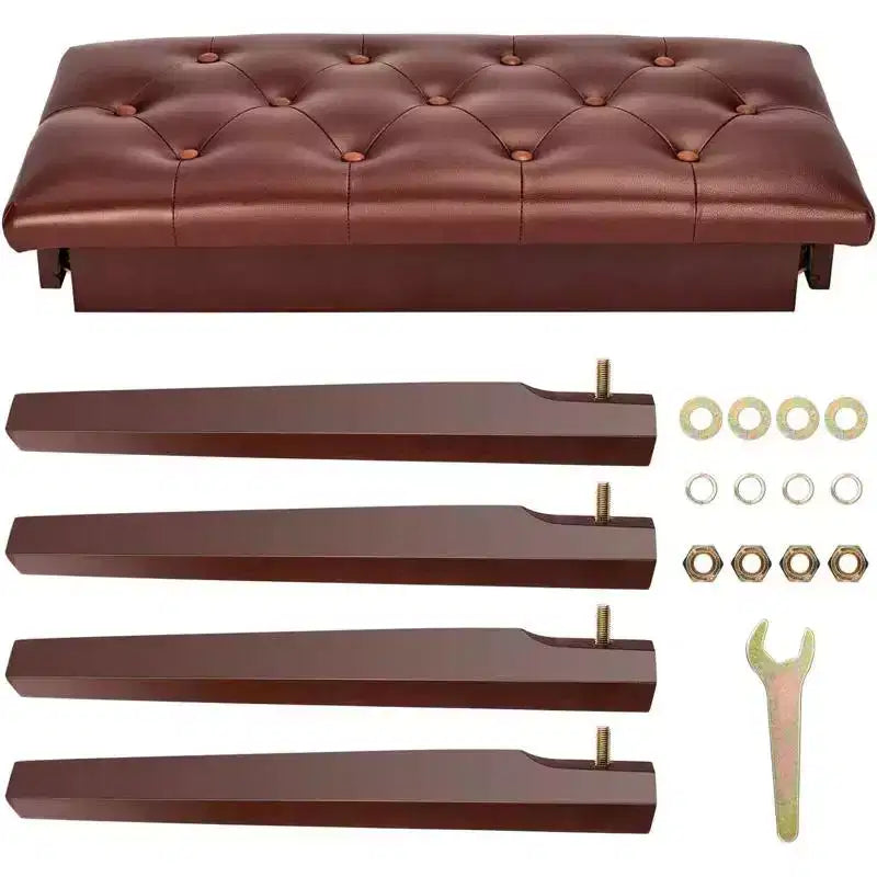 Banc de piano marron à plateau boutonné avec rangement