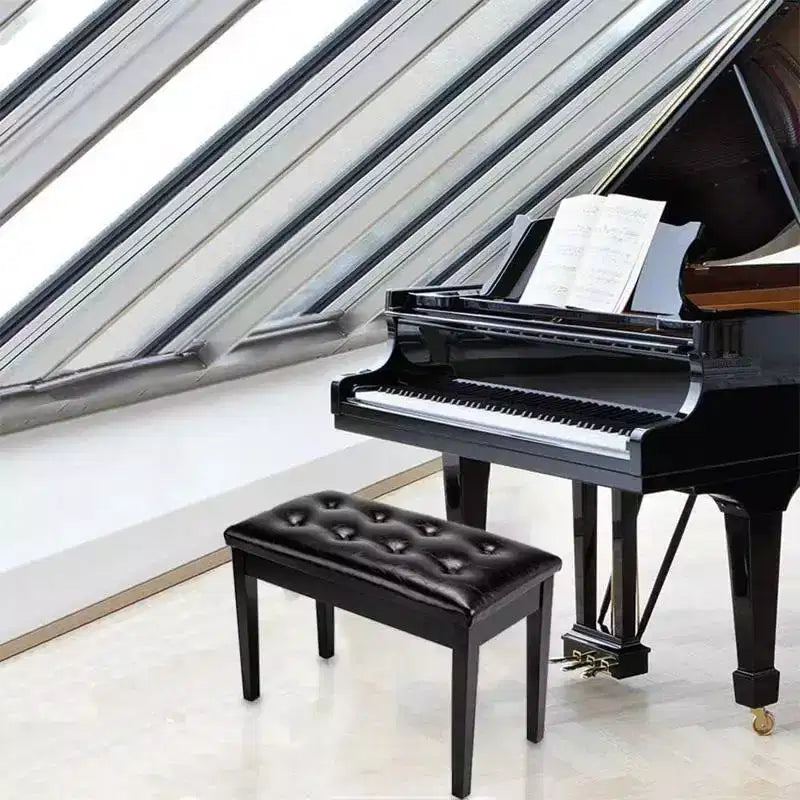 Banc de piano noir avec plateau boutonné et hauteur réglable
