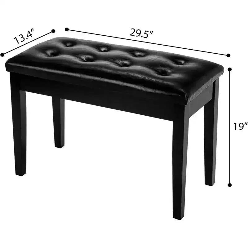 Banc de piano noir avec plateau boutonné et hauteur réglable