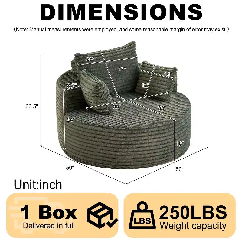 Fauteuil lounge rond, fauteuil d'appoint en velours côtelé avec assise profonde, canapé simple moderne et confortable pour salon, chambre, appartement